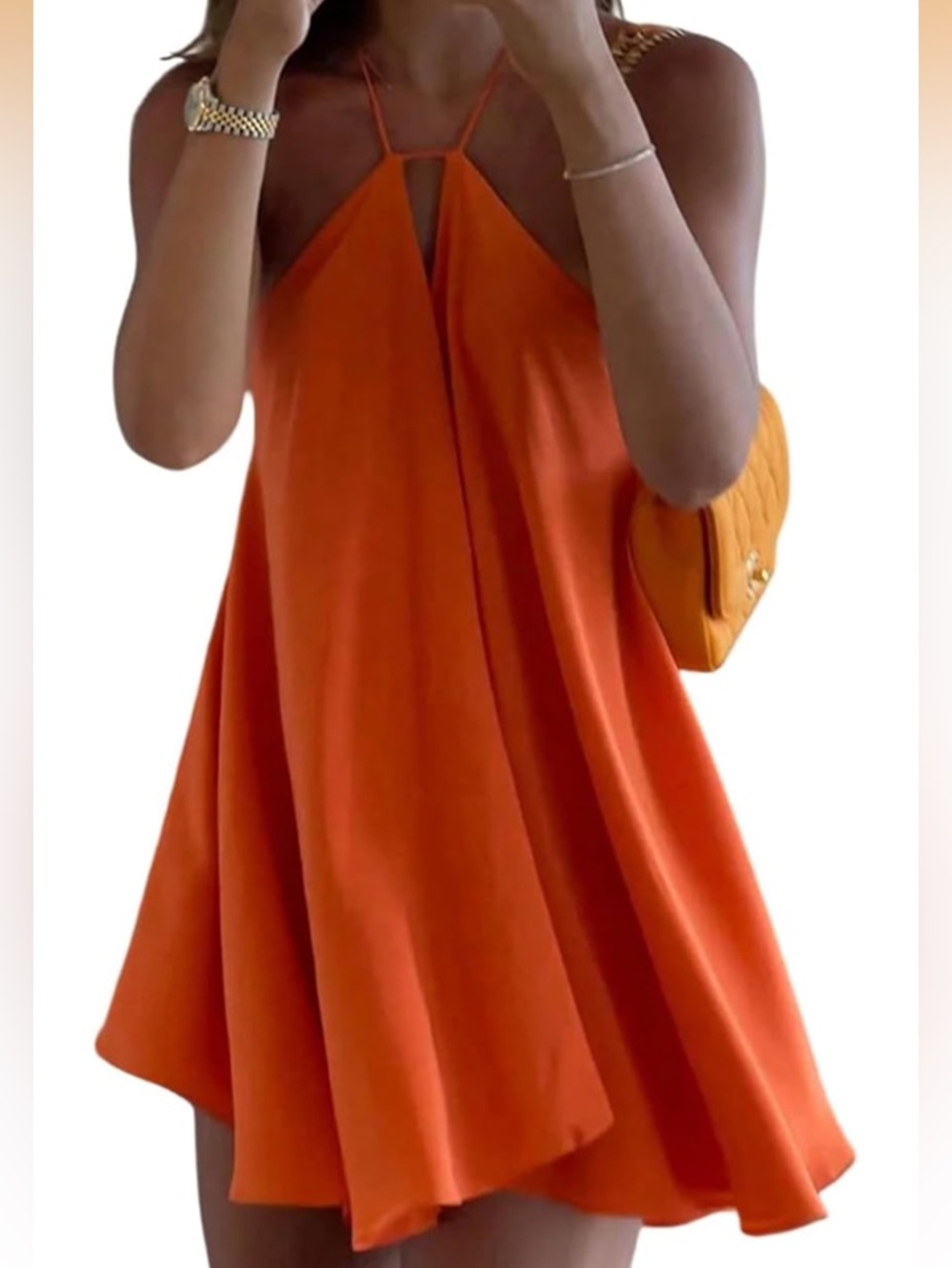 Orange Halter Swing Mini Dress- SMALL